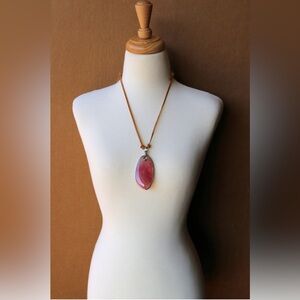 Wire Wrapped Pink Agate Pendant Necklace